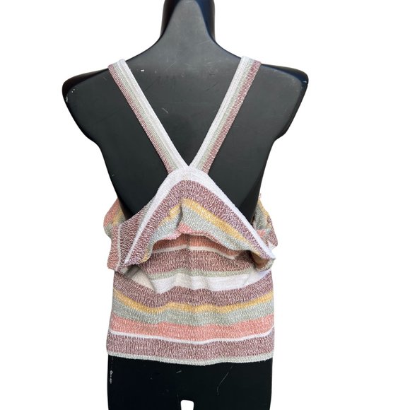 Madewell Texture & Thread Crop Ruffle Tie-Front Tank Multi Thick Straps Size L - Picture 2 of 9